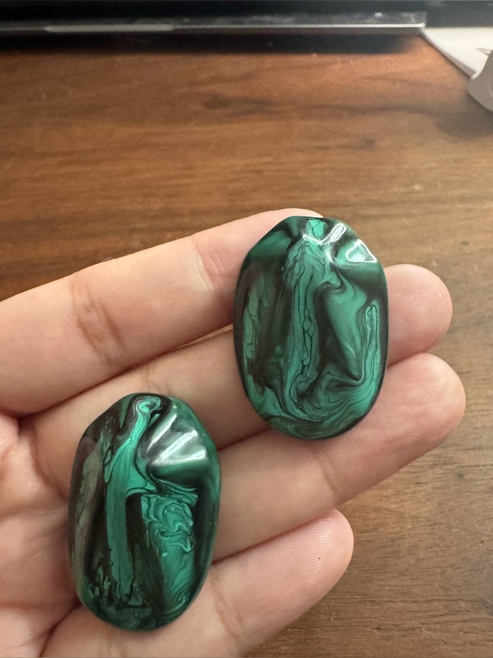 Faux Pinched Malachite Acrylic Post Earrings *READ*